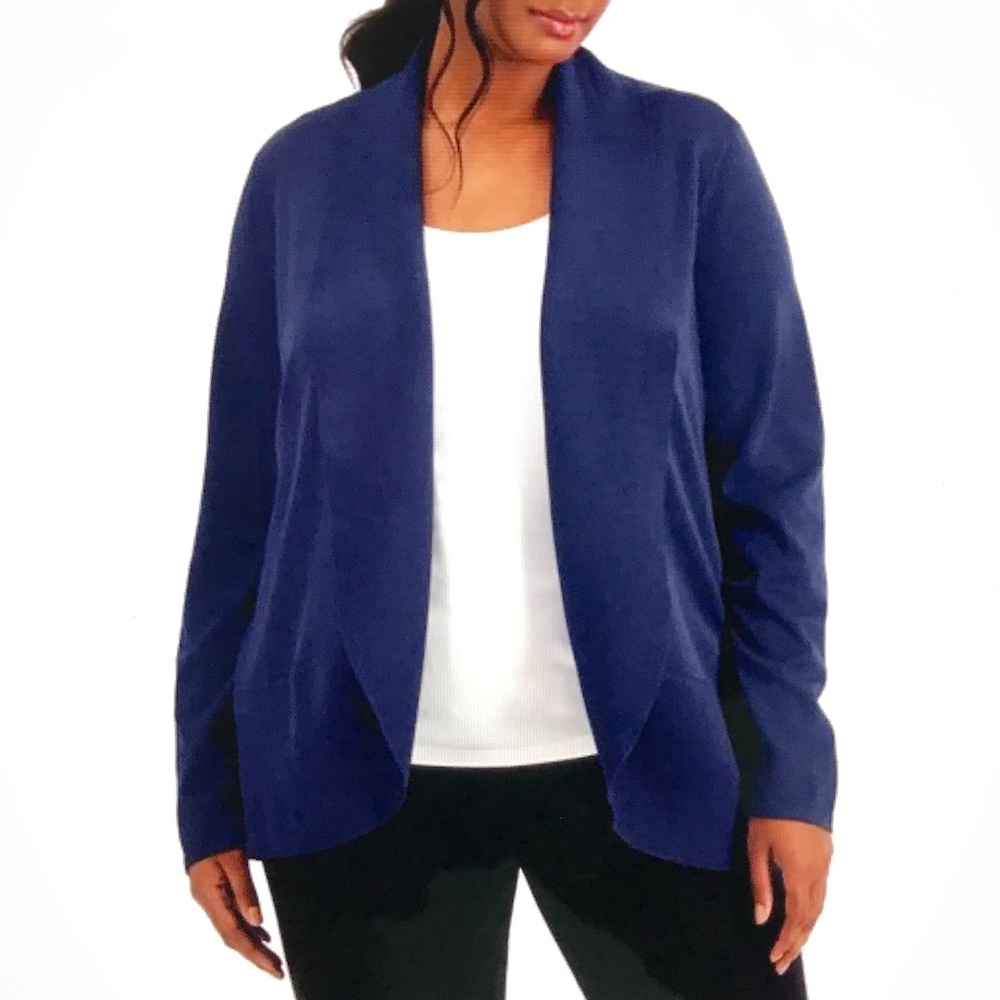 KAREN SCOTT Cardigan Sweater Shawl Collar Open Front Blue Plus Size 1X NWT